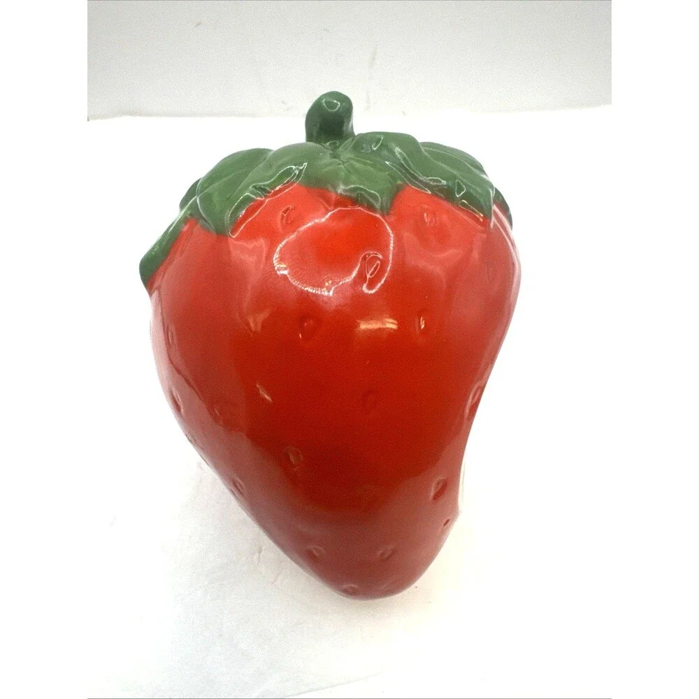 Ceramic Strawberry Shaped spoon Jar Fruit Kitchen Decor